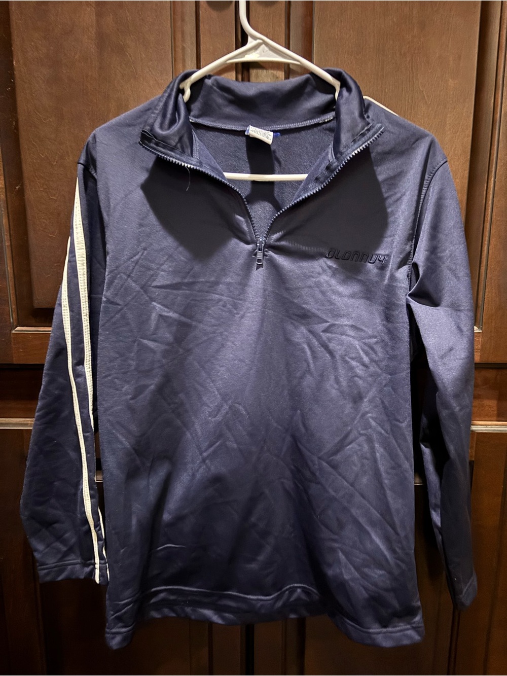 Old Navy Navy Quarter-Zip Pullover with White Sleeve Stripes